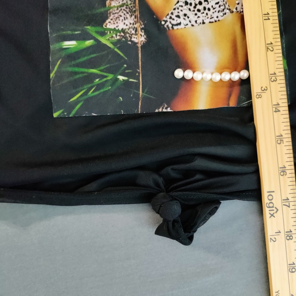 Aliyah Akira Sheer Beaded Pearls Pose Tie Crop Top S‎ Graphic Sexy Souvenir Sexy - Picture 11 of 11